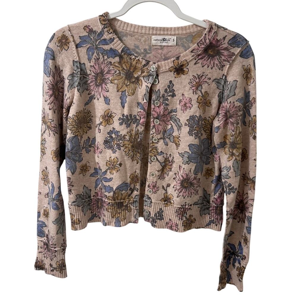 Natural Life Floral Wool Blend Cardigan Sweater Cottagecore Boho Grannycore S - Picture 2 of 7